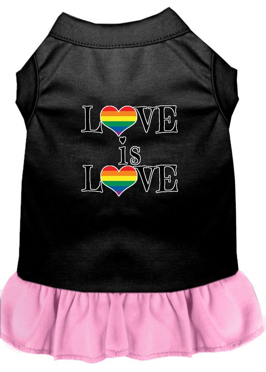 Love is Love Screen Print Dog Dress Black with Light Pink XXL